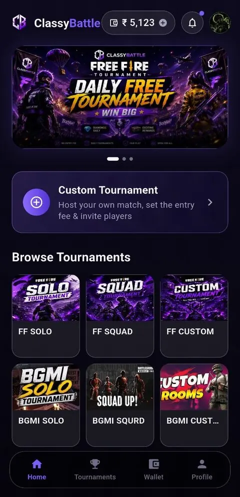 ClassyBattle Home screen